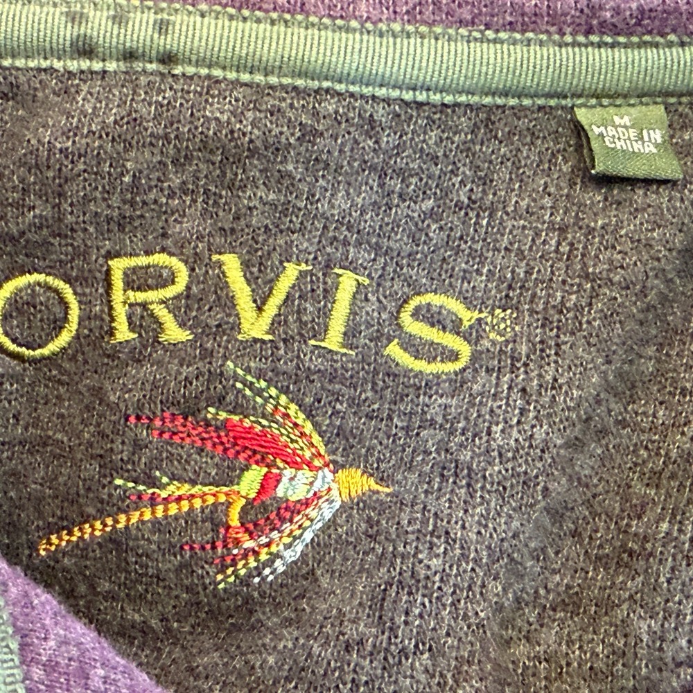 Orvis 1/4 Zip Pullover Sweater Mens Size Medium Purple Long Sleeve Collar Cotton - Picture 6 of 9